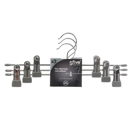 Lot de 3 cintres pinces - M&eacute;tal - Gris