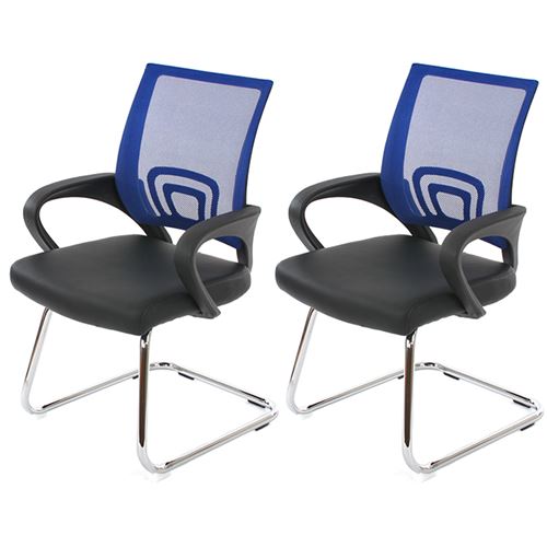 Lot de 2 chaises de conférence / chaise visiteurs Ancona, simili-cuir, bleu