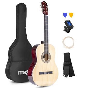 MAX SoloArt - Guitare classique adulte débutant - Bois naturel, cordes en nylon, livré avec un tuner digital, un sac de transport - 1