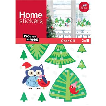 Draeger - Sticker fenêtre forêt de sapins et chouette de Noël 24 x 3 x 36 cm - 1