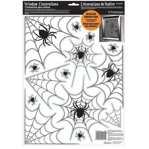 stickers fenêtres toiles + araignées - Coloris : Noir - 248600-55