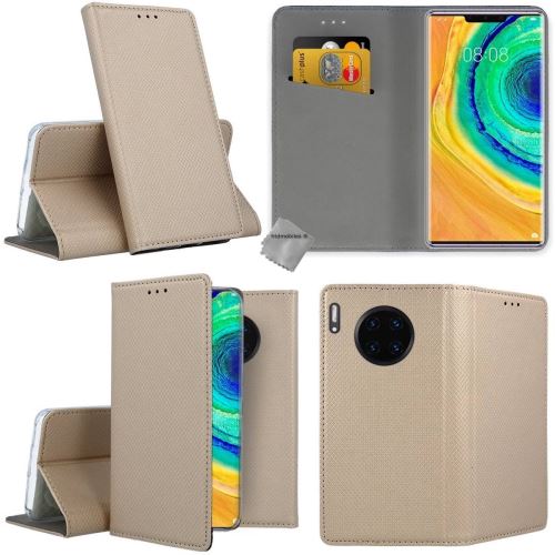 Housse etui portefeuille avec coque intérieure en silicone pour Huawei Mate 30 Pro - verre trempe inclus - OR MAGNET