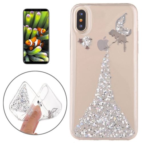 Iphone X / Xs Coque Protection Tpu Ange Paillettes Argenté Als81665