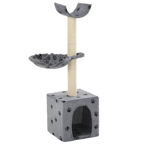 Arbre &Agrave; Chat Et Griffoir Sisal 105 Cm Empreintes De Pattes Gris