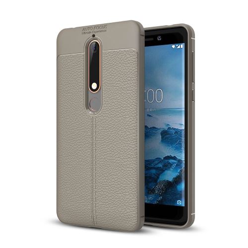Etui en PU texture gris recouvert de litchi pour Nokia 6 (2018)