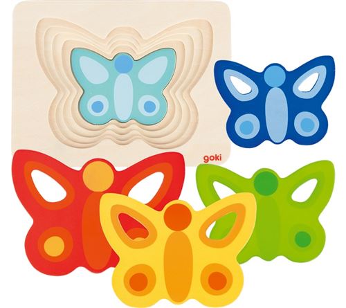 Goki Multicolore Jigsaw Papillons En Bois 5 Pièces