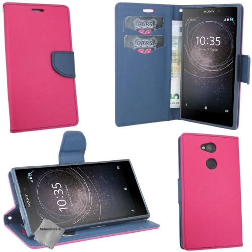 Housse etui coque pochette portefeuille pour Sony Xperia XA2 Plus avec verre trempe - ROSE / BLEU