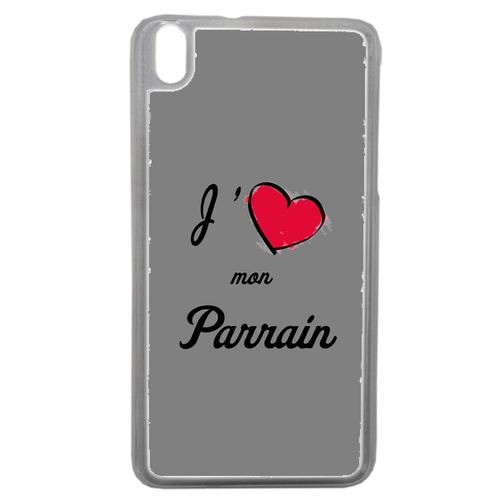 Coque J'aime Mon Parrain Gris Compatible Htc Desire 816 Transparent