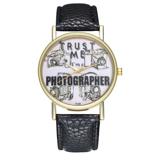 Nouvelle montre d'explosion de mode coréenne montre bracelet à quartz en cuir montre T133-Anoir