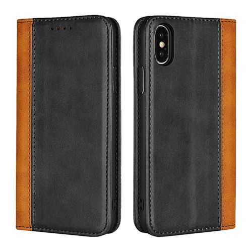 Etui en PU épissure bicolore noir pour votre Apple iPhone XS 5.8 pouces