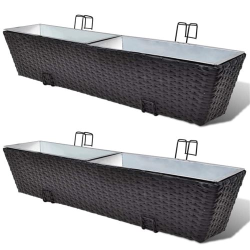Lot de 2 Bacs à Fleurs Trapèze 80 cm pour Balcon Noir