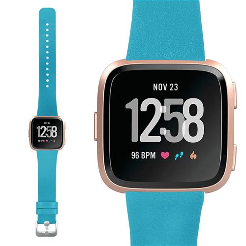 Bracelet en cuir durable simple pour Fitbit Versa 3 / Sense - Bleu (Taille S)
