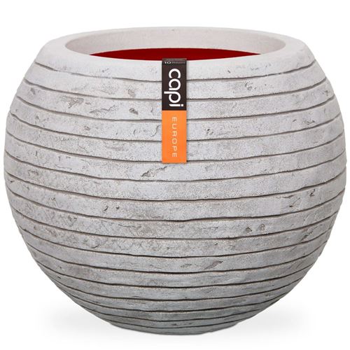Pot de fleur boule striée en composite ivoire haute qualité garantie 10 ans Ø 40 x 32 cm
