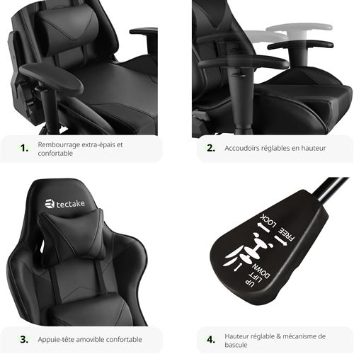 Tectake Chaise Gamer Twink Noir Achat Prix Fnac