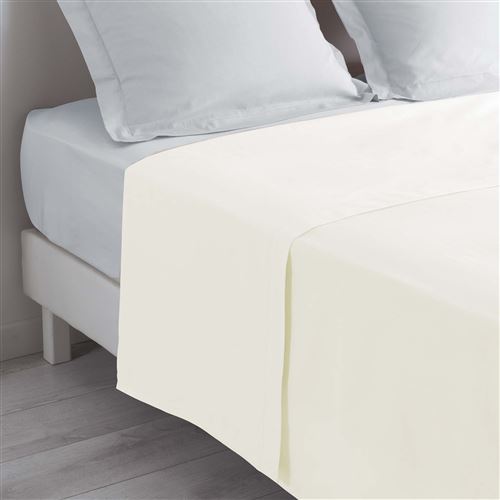 Drap plat lit 2 personnes 240 x 300 cm 100% coton 57 fils couleur Naturel