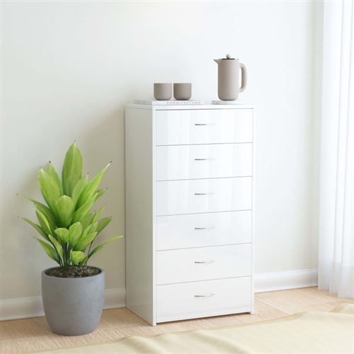 vidaXL Buffet avec 6 tiroirs Blanc brillant 50x34x96 cm Aggloméré