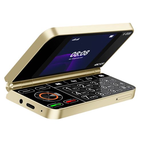 Téléphone Portable pliable 2G Double écran double SIM Batterie 1350mAh Avizar Dorée