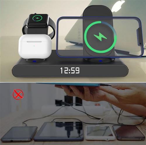 Support de casque avec chargeur sans fil, port USB C de type 2, station de  charge sans fil rapide 4 en 1 Dock pour Apple Watch, AirPods Pro / 2,  iPhone série