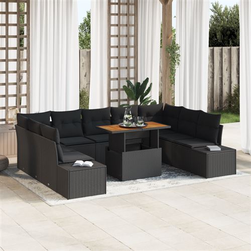 Non Communiqué Noir Ensemble De Canapés De Jardin 10 Pièces Avec Coussins Rotin Poly