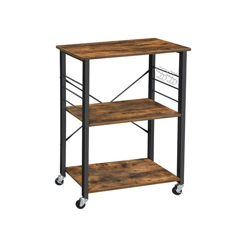 Étagère de Cuisine VASAGLE Chariot de Service à 3 Niveaux Marron Rustique KKS60XV1