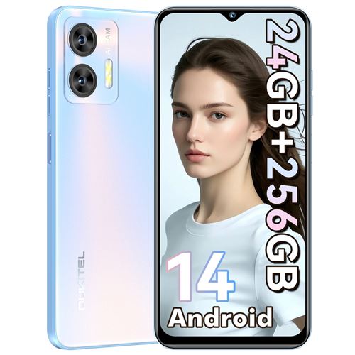 Smartphone OUKITEL C36,24(8+16)Go+256Go/1 To,Android 14,écran 6,56HD+/90Hz,5150mAh,double SIM 4G Smartphone,bleu