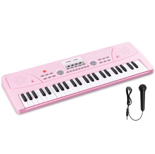 Max KD49P - Clavier Électronique 49 Touches pour Enfant avec Batterie & Micro - Rose
