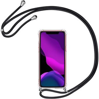 Coque IPhone 14 Lanière Coque IPhone 14/13 Avec Lanière Neckband - Housse Silicone Anti-Choc - Cordon Réglable - Noir - Libère Tes Mains ! Protection Bumper Noir