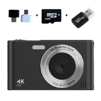 Brightake Caméra CCD, caméra étudiante 1080P, caméra Vlog, zoom 16x, 2.4", avec carte mémoire 64GB, noir - 1