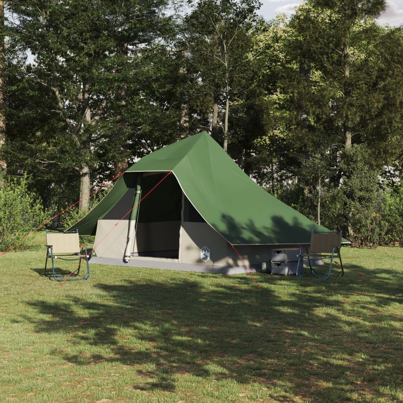 VidaXL Tente Tipi Familiale 8 Personnes – Imperméable PU, Gris/Orange, Ventilation Moustiquaire, E-Port, 410 X 410 X 250 Cm