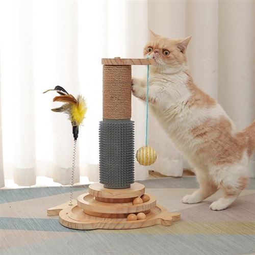 Comparer les prix de Arbre à chat - FLASIDU - Griffoir pour chat - Planche à gratter - Bâton d'herbe à chat - Boules en bois