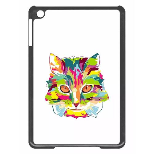 Coque tablette My-Kase pour iPad mini 2 - tete de chat multicolor pop art fond blanc - Plastique Noir