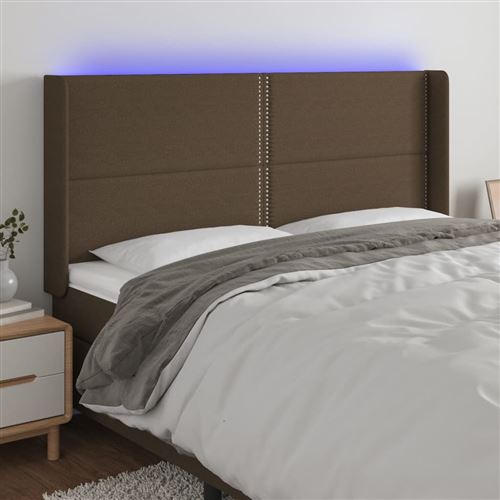 vidaXL Tête de lit à LED Marron foncé 203x16x118/128 cm Tissu3123933