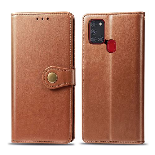 MPFRANCE Housse pour Samsung Galaxy A21S Marron [Porte Carte, etui portefeuille, boucle]