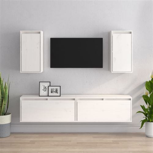 Non Communiqué Blanc Meubles Tv 4 Pcs Bois Massif De Pin
