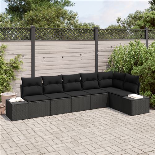 Non Communiqué Noir Ensemble De Canapé De Jardin 6 Pièces Avec Coussins Poly Rattan