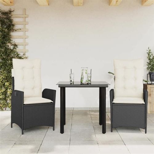 Vidaxl Noir Ensemble À Manger De Jardin Avec Coussins 3 Pcs 3213164 - Image 3