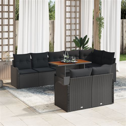 Non Communiqué Noir Ensemble De Canapé De Jardin 9 Pièces Avec Coussins Poly Rattan Acacia, Canapé De Jardin 2 Places Avec Coussins Poly Ratta