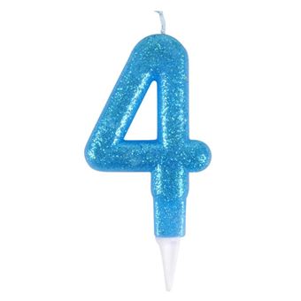 Bougie d'Anniversaire Paillette "Chiffre 4" 7cm Bleu - 1
