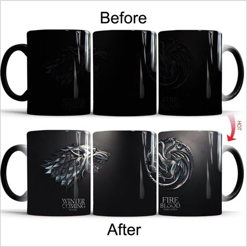 Mug magique personnalisé tasse de café thermoréactif à la chaleur, Le Trône de fer, le loup et le lion