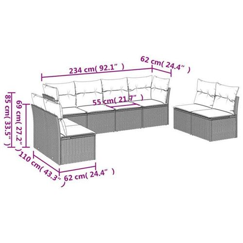 Non Communiqué Beige Salon De Jardin Modulable Vidaxl Resine Tressee 8 Personnes 8 Pieces 62 X 62 X 69 Cm