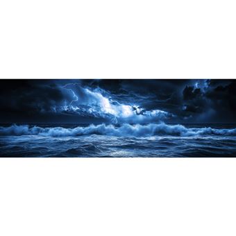 Tableau sur toile orage électrique en mer 45x135 cm CEANOTHE Décoration Murale Art Décoratif Muraux Peinture Imprimée en HD Salon Chambre Bureau Fabriqué en France - 1