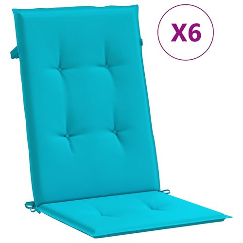 Coussins de chaise à dossier haut 6 pcs turquoise tissu