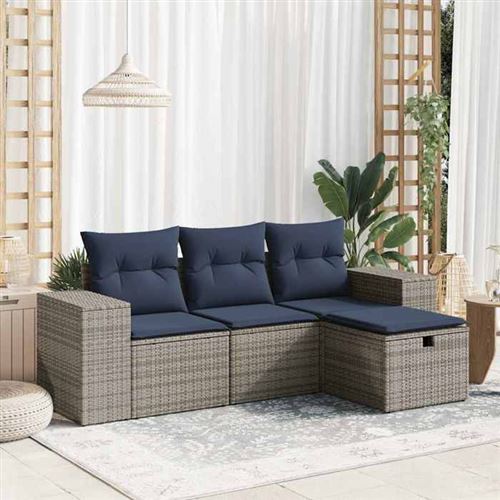 Vidaxl Gris Salon De Jardin 4 Pcs Avec Coussins Résine Tressée - Image 3