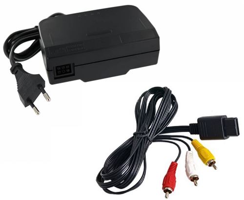 Pack Chargeur Adaptateur Secteur et Câble AV RCA pour Nintendo 64 N64 - 1,80 mètre - Straße Game ®