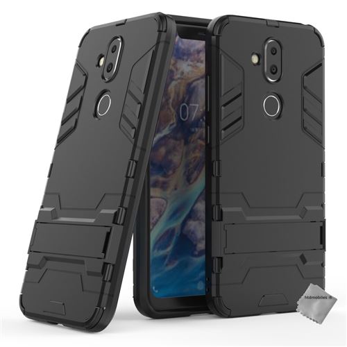 Housse etui coque rigide anti choc pour Nokia 8.1 (2019) avec verre trempe - NOIR