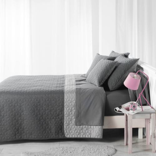 Couvre lit 2 pers. matelasse 220 x 240 cm jersey uni cubix Anthracite