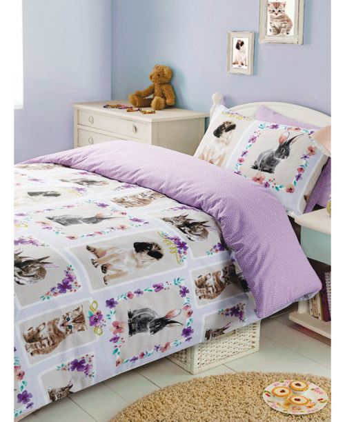 La couverture de couette simple d'amour d'animal familier et ensemble d'oreiller