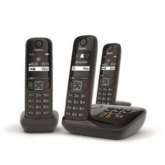 Gigaset AS690A Trio - Téléphone sans fil - système de répondeur avec ID d'appelant - ECO DECT\GAP - noir + 2 combinés supplémentaires