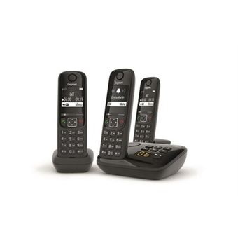 Gigaset AS690A Trio - Téléphone sans fil - système de répondeur avec ID d'appelant - ECO DECT\GAP - noir + 2 combinés supplémentaires