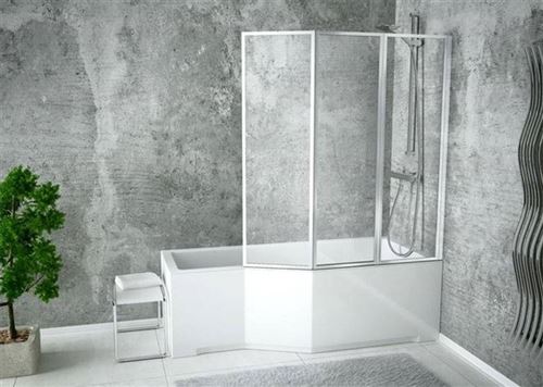 Baignoire asymétrique INTEGRA 150/170 cm x 75 cm + pare baignoire - Angle: Droit - Dimensions: 170cm